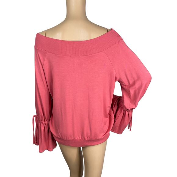 NWT Express One Eleven Pink Bell Tied Sleeve Off Shoulder Sweatshirt Pullover M - Picture 9 of 11